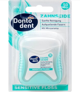 Зубна нитка Dontodent Sensitive Floss, Для чутливих ясен, 50 м. 00000002298 фото