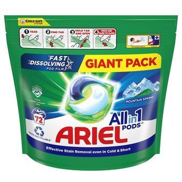Капсули для прання Ariel Allin1 Pods Mountain Spring, Універсальні, 72 шт. 00000002657 фото