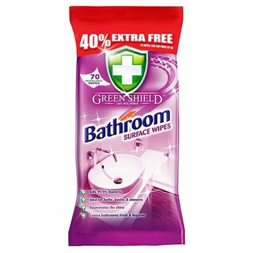 Серветки вологі для прибирання ванної Green Shield Bathroom Surface Wipes, 70 шт. 00000002307 фото