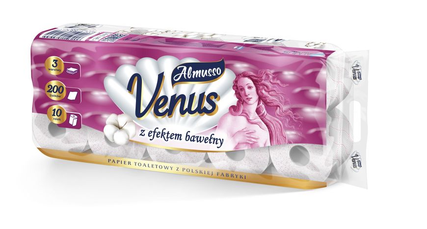 Туалетний папір Almusso Venus, 3-шаровий, З ефектом бавовни, 10 шт. 00000001313 фото