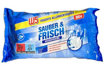 Серветки вологі для прибирання W5, Універсальні, Морська свіжість, 80 шт. 00000001817 фото