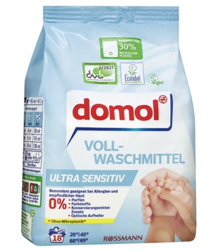 Порошок для прання domol Ultra Sensitive, Для білого, 18 прань, 1,215 кг 00000002271 фото