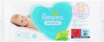 Дитячі вологі серветки Pampers Sensitive, 52 шт 90285133 фото