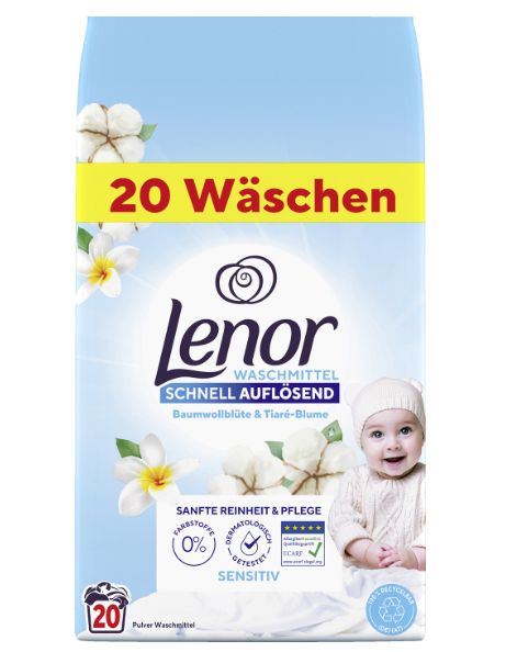 Порошок для прання Lenor Sensitive, Універсальний, Гіпоалергенний, 20 прань, 1200 г 00000002149 фото