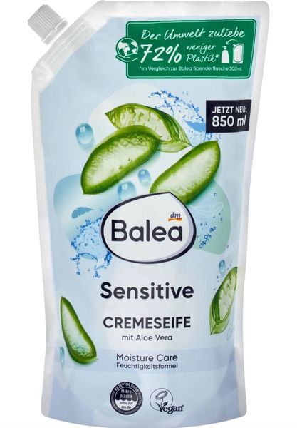 Рідке крем-мило Balea Sensitive, Запаска, Зволожуюче, З алое вера, 850 ml 32587 фото