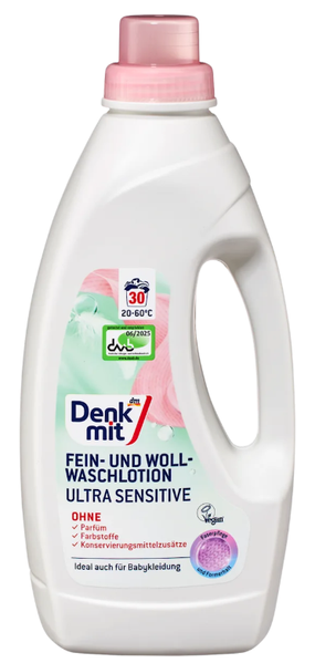 Гель для прання Denkmit Ultra Sensitive, Для вовни, шовку, кашеміру, Гіпоалергенний, 30 прань, 1,5 L 00000000083 фото