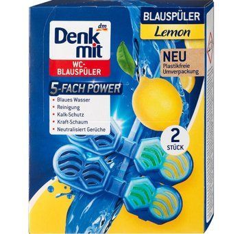 Туалетний блок Denkmit Lemon, Синя вода, 2 шт. 00000001929 фото