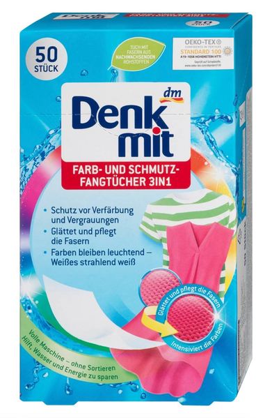 Абсорбувальні серветки Denkmit, Для прання кольорової білизни, 50 шт. 891878/2206 фото