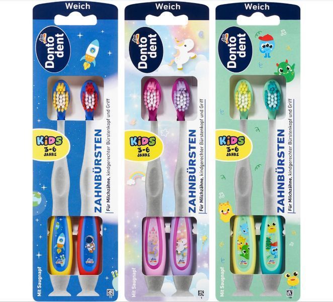 Дитяча зубна щітка Dontodent Kids, Weich, М'яка, 3-6 років, 2 шт. 00000002785 фото