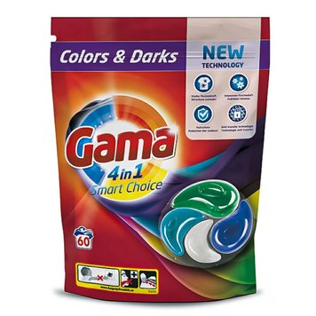 Капсули для прання Gama 4in1 Colors & Darks, Для кольорових та темних речей, 60 шт. 21004435 S2918 фото