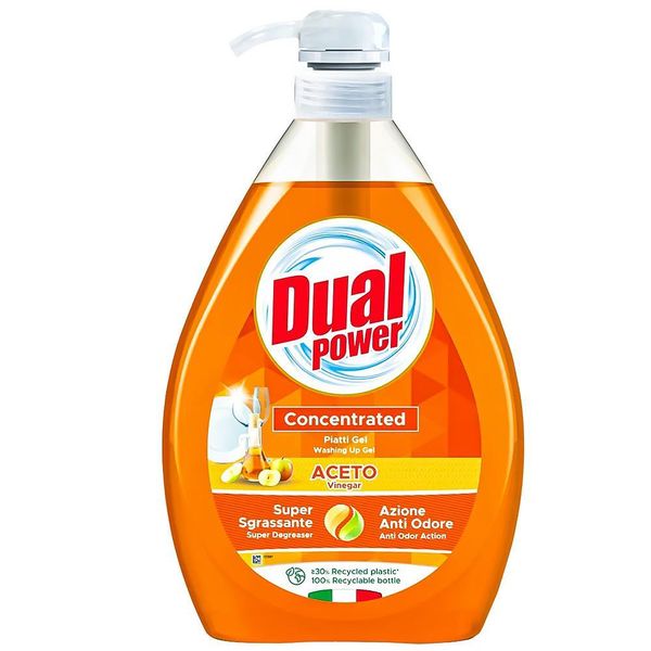 Засіб для ручного миття посуду Dual Power Vinegar, З оцтом, 1000 ml 15982 фото