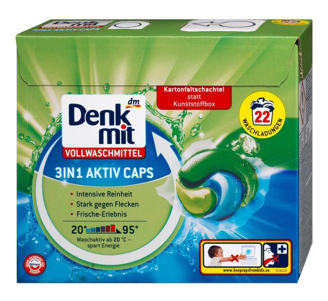 Капсули для прання Denkmit 3in1 Aktiv Caps White, Для білого, 22 шт. 2091068 фото