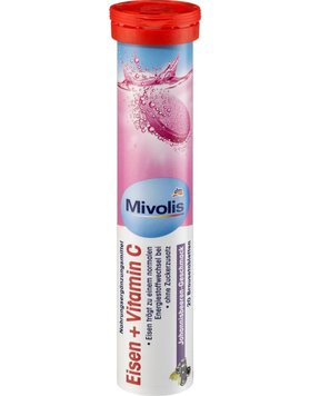 Таблетки шипучі Mivolis Eisen + Vitamin C, Залізо + Вітамін С, Смак смородини, 20 шт. 82 g 00000001337 фото