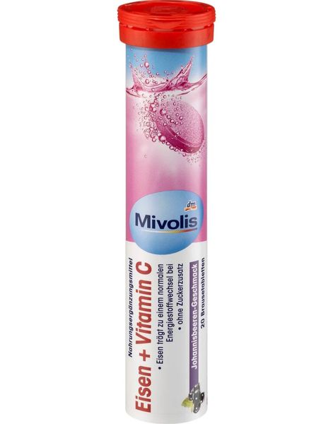 Таблетки шипучі Mivolis Eisen + Vitamin C, Залізо + Вітамін С, Смак смородини, 20 шт. 82 g 00000001337 фото