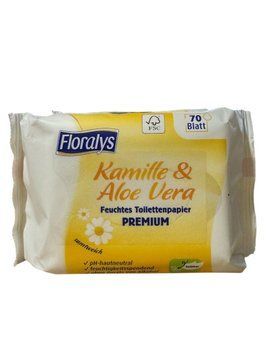 Вологий туалетний папір, Floralys, Оксамитово м'який, з ромашкою та алоє вера, Premium, 70 шт 00000003292 фото