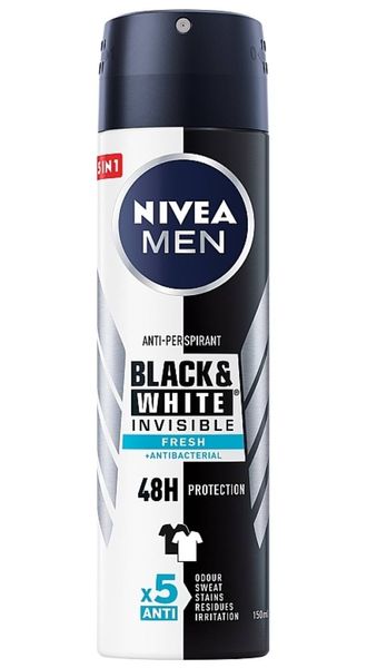 Антиперспірант-спрей для чоловіків NIVEA MEN Invisible for Black & White Fresh, 150 ml 00000000917 фото