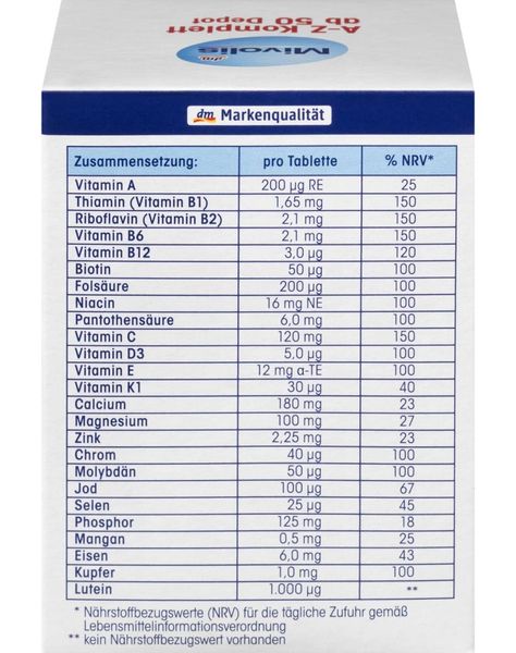 Вітаміни Mivolis A-Z Komplett ab 50, Від 50 років, 100 шт., 153 г 00000001333 фото