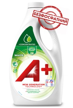 Концентрований гель для прання A+ White, Для білої білизни, 55 прань, 2.2 л 00000001846 фото