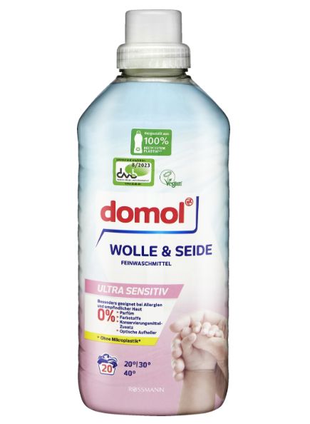 Гель для прання domol Wolle & Seide Ultra Sensitive, Для вовни та шовку, Гіпоалергенний,20 прань,1 L 00000002245 фото