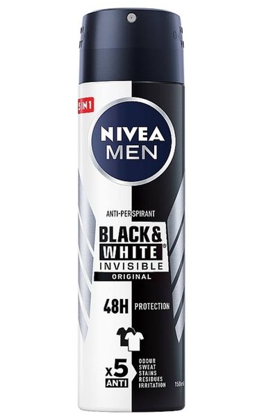 Антиперспірант-спрей для чоловіків NIVEA MEN Invisible for Black & White Original, 150 ml 00000000918 фото